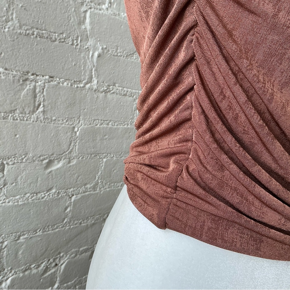 Moa Moa Womens Draped One Shoulder Asymmetric Top Size L Ruched Stretch Brown - Picture 4 of 11